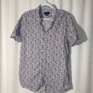 Zara Men's Floral Button Down Shirt - Blue and Red